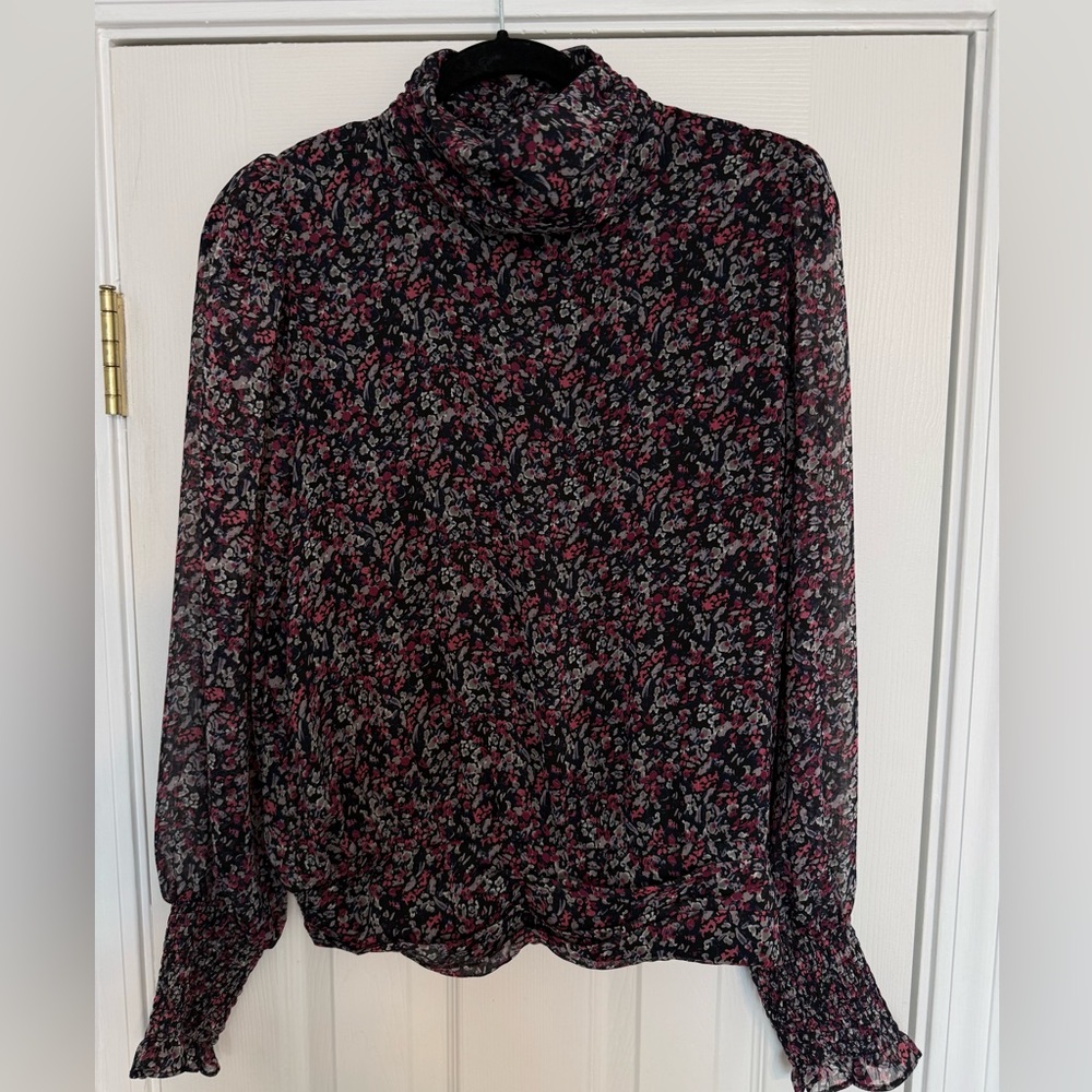 Evereve Black and Pink Floral Turtleneck Blouse